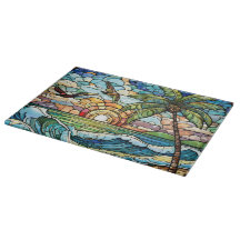 Stained glass ocean at sunset art
