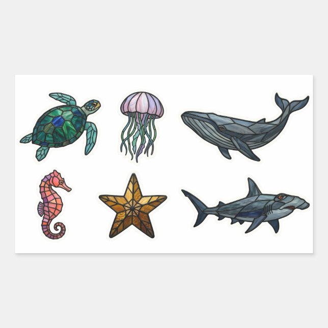 Stained Glass Ocean Life Stickers (Front)