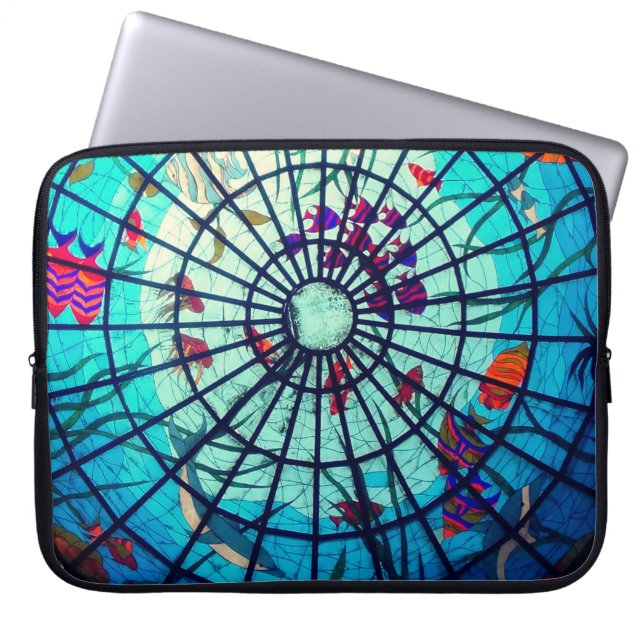 Stained glass ocean tropical fish blue pink purple laptop sleeve (Front)
