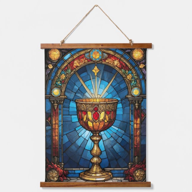 Stained Glass of Christian Catholic Holy Grail Hanging Tapestry (Front)