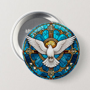 Stained Glass of Christian Holy Dove 7.5 Cm Round Badge