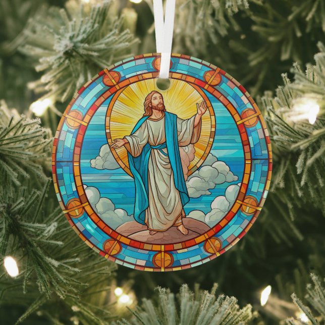 Stained Glass of Jesus Ascending to heaven Glass Tree Decoration (Insitu)