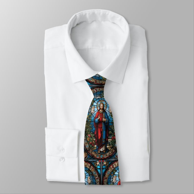 Stained Glass of Jesus at Garden of Gethsemane Tie (Tied)