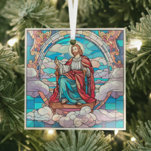 Stained Glass of Jesus siiting on the throne Tree Decoration