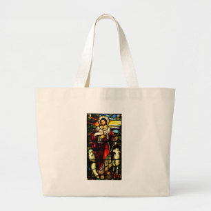 Stained Glass of Jesus The Good Shepherd Large Tote Bag