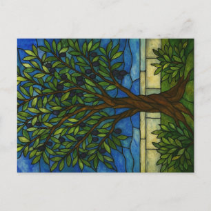 Stained Glass Olive Tree Art Postcard – Eco Nature