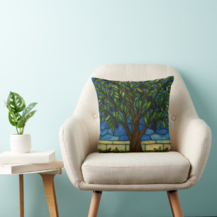 Stained Glass Olive Tree Throw Pillow – Nature Art