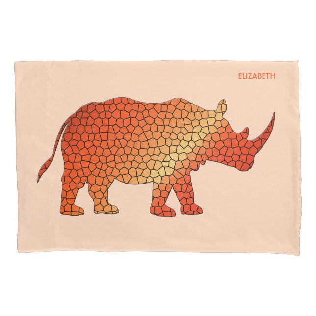 Stained Glass Orange Rhino Pillowcase (Front)