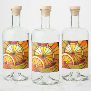 Stained Glass Orange wedges Liquor Bottle Label