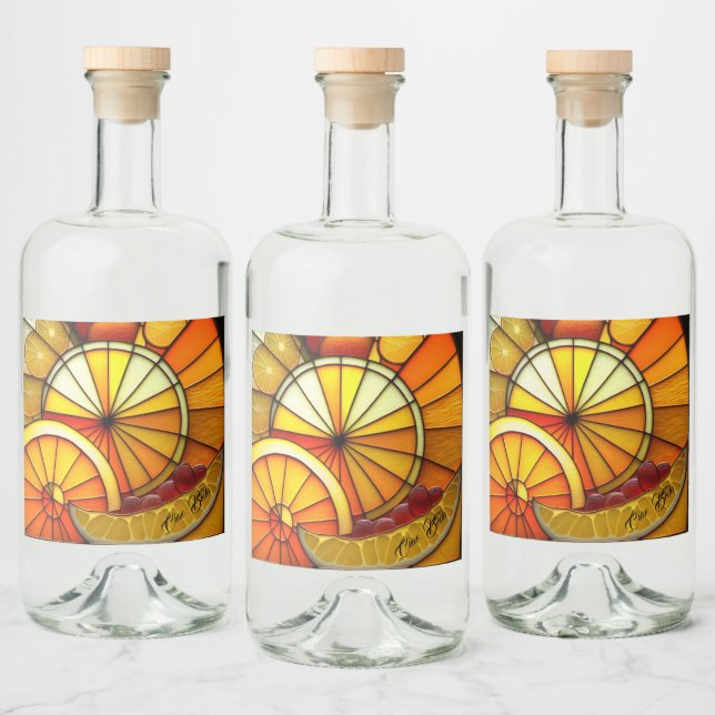 Stained Glass Orange wedges Liquor Bottle Label (Bottles)