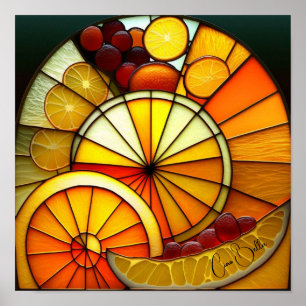 Stained Glass Orange wedges Poster