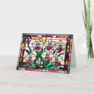 Stained Glass Orchid Flowers Card