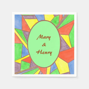 Stained glass oval frame personalised napkins