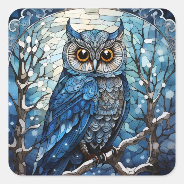 Stained Glass Owl Square Sticker (Front)