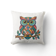Stained Glass Owl Two-Sided Throw Pillow