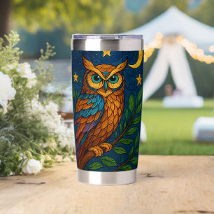 Stained Glass Owl Under the Moon and Stars Insulated Tumbler