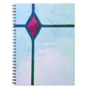 Stained glass painted blue red diamond cross notebook