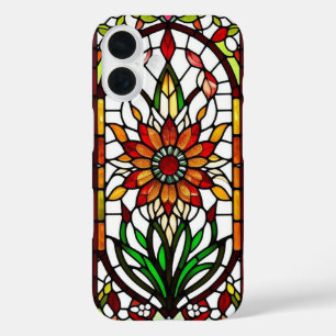 Stained Glass Panel with Vibrant Flower iPhone 16 Case