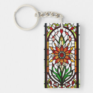 Stained Glass Panel with Vibrant Flower Key Ring