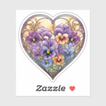 Stained Glass Pansies Heart