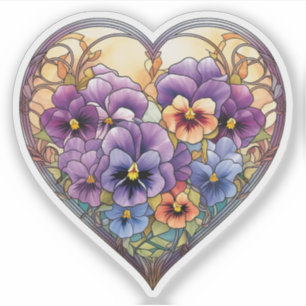 Stained Glass Pansies Heart