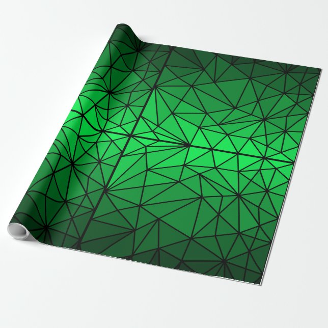 Stained glass pattern 01.Green.Black Line BG Wrapping Paper (Unrolled)