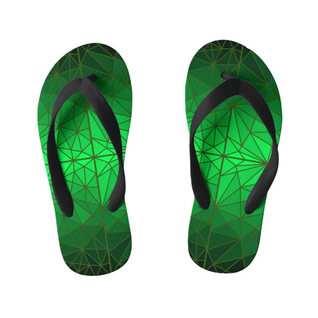 Stained glass pattern 01.Green.DGreen Line BG Kid's Flip Flops (Footbed)