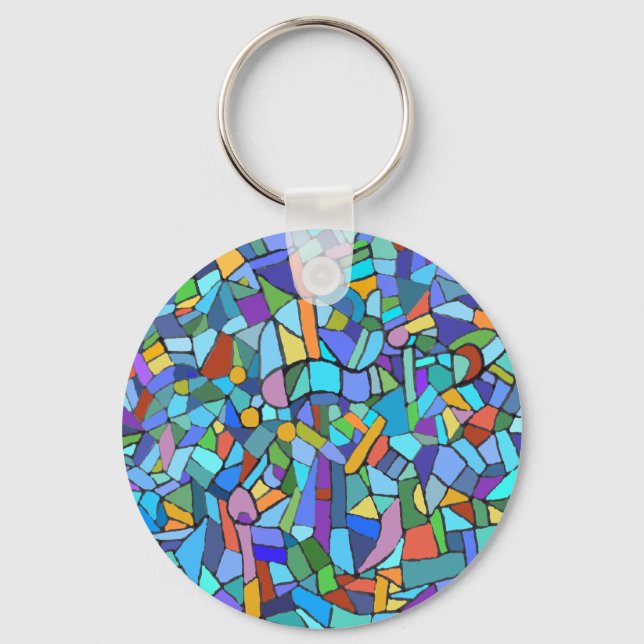 Stained Glass Pattern in Blue Key Ring (Front)