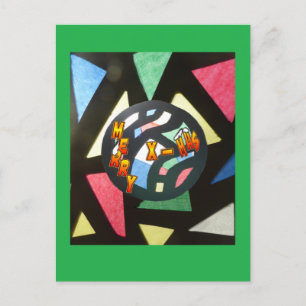 Stained Glass Pattern Xmas Ball Green Postcard