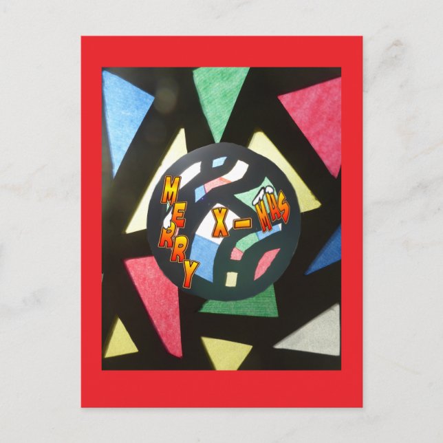 Stained Glass Pattern Xmas Ball Red Postcard (Front)