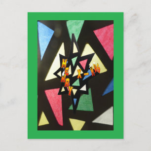 Stained Glass Pattern Xmas Star Green Postcard