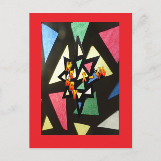 Stained Glass Pattern Xmas Star Red Postcard (Front)