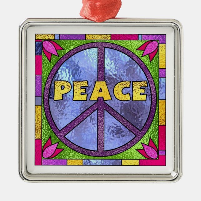 Stained Glass Peace Metal Tree Decoration (Front)