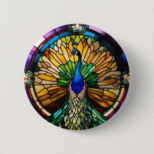 Stained Glass Peacock 6 Cm Round Badge (Front)