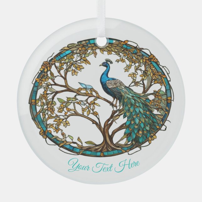Stained Glass Peacock Autumn Tree Decoration (Front)