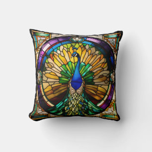 Stained Glass Peacock Cushion