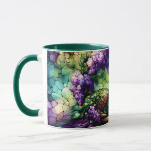 Stained Glass Peacock Floral Wreath Art Mug