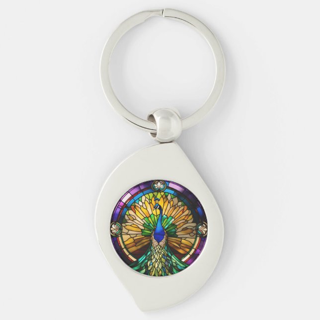 Stained Glass Peacock Key Ring (Front)