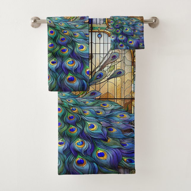 Stained Glass Peacock Towels: Luxury Bath Towels (Insitu)
