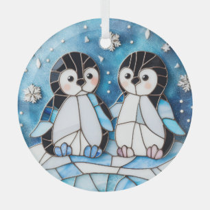 Stained Glass Penguins Tree Decoration