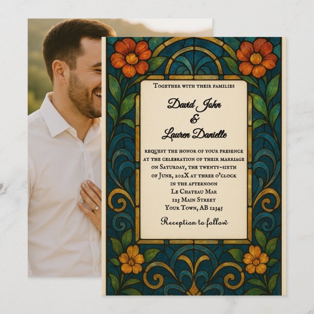 Stained Glass Photo Wedding Invitation (Front/Back)