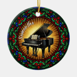 Stained Glass Piano Custom Name Christmas Ceramic Tree Decoration