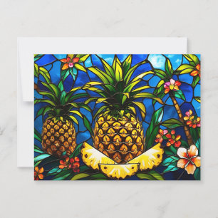 Stained Glass Pineapple and Tropical Flowers Postcard