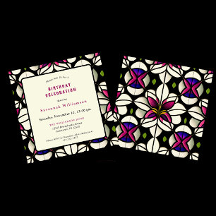 Stained Glass Pink Lily Customisable Birthday Invitation