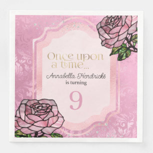 Stained Glass Pink Roses Sleeping Beauty Fairytale Napkin
