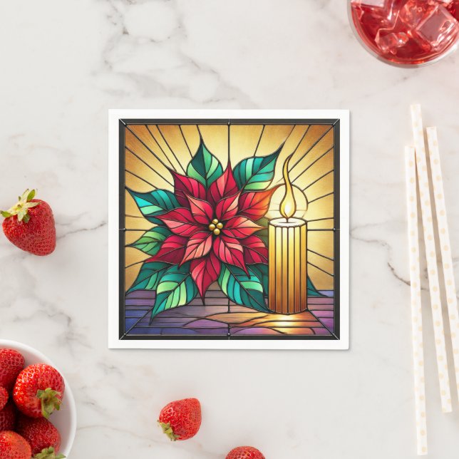Stained Glass Poinsettia and Candle Decoupage Napkin (Insitu)