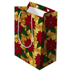 Stained Glass Poinsettia Elegant Christmas Medium Gift Bag