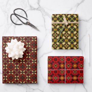 Stained-Glass Poinsettia Floral Pattern Wrapping Paper Sheet