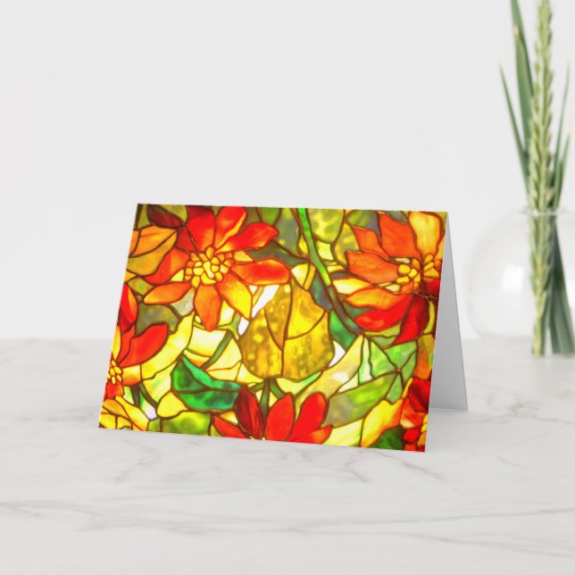 Stained glass poinsettia flower vintage floral card (Front)