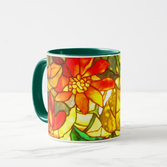 Stained glass poinsettia flower vintage floral mug (Front Left)
